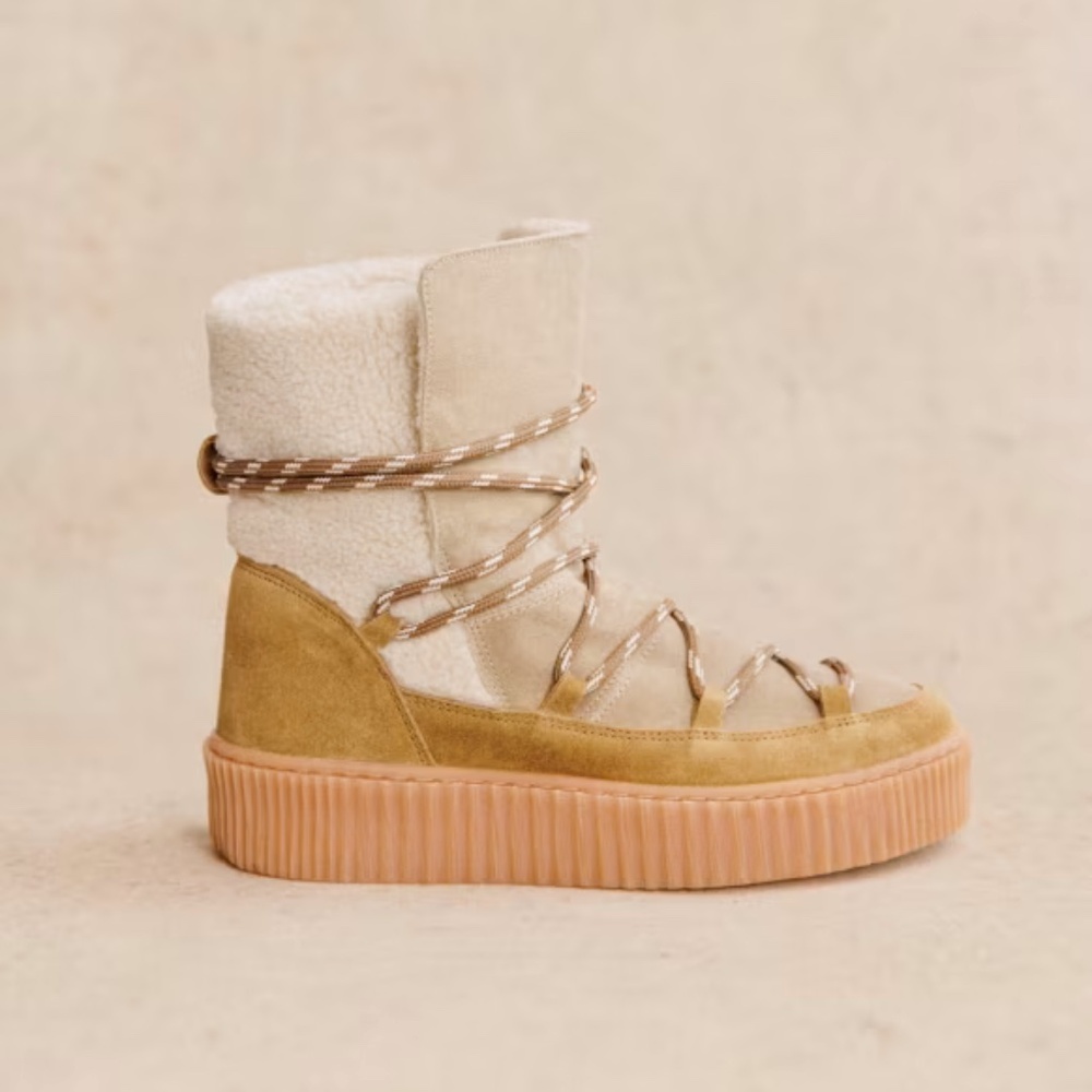 TESSA BOOTS  Honey sherpa platform laces neutral SEZANE rubber sole